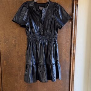 Anthropologie Shiny Black Mini Dress